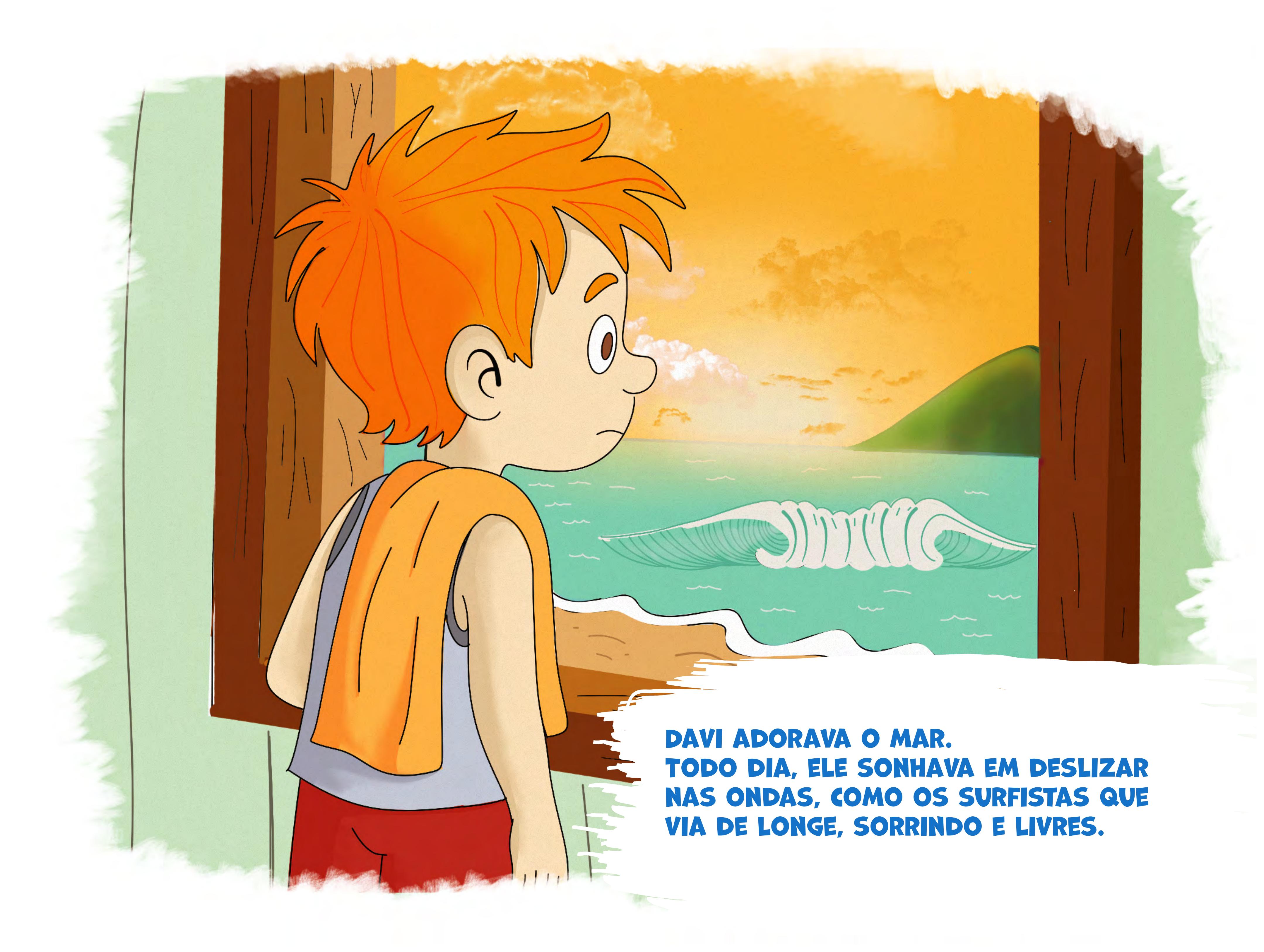 Página do livro: Davi olhando para o mar
